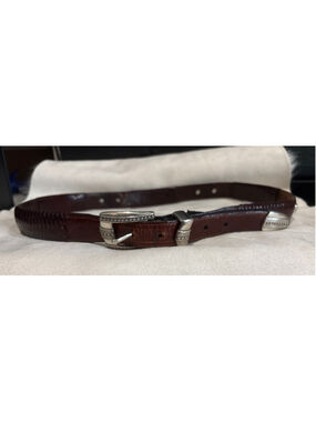 Women's Brighton Brown Leather Silver Buckle Belt size 40